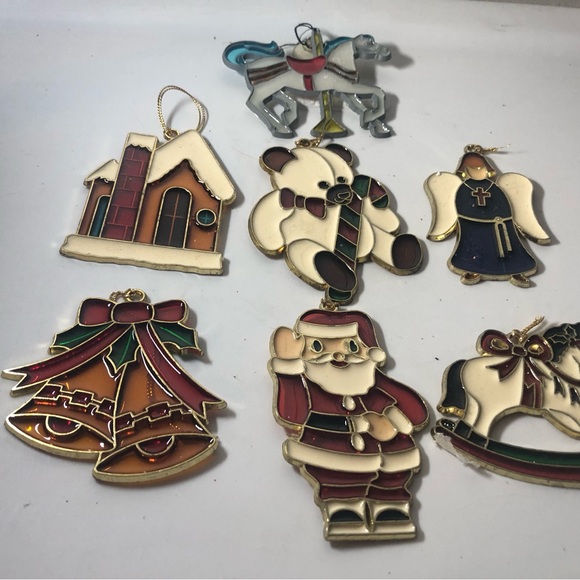 christmas Tree Hanging Stained Glass ornaments Size 3.25”x2.50”(6 pieces) - Picture 3 of 16